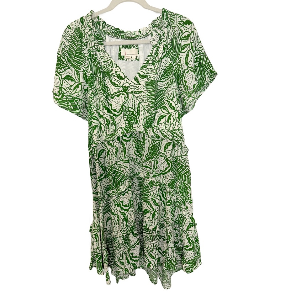 Anthropologie Green and White Printed Mini Dress